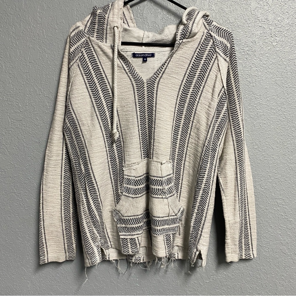 Ocean Drive Hoodie Striped Long Sleeve Pullover Baja Beach Sweatshirt Size M